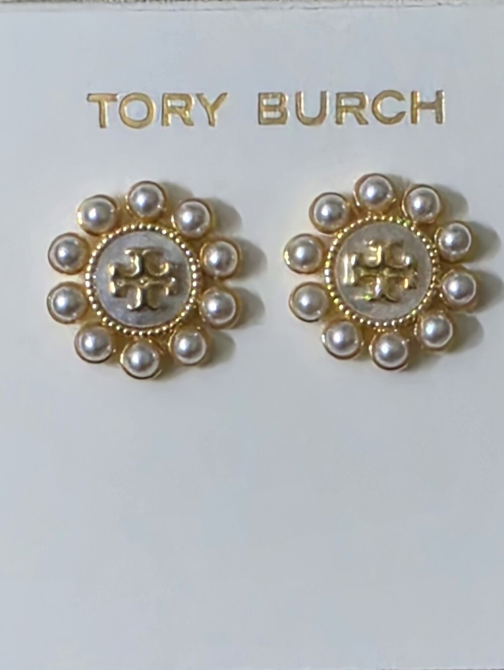 Tory Burch Kira Imitation Pearl Logo Stud Earrings